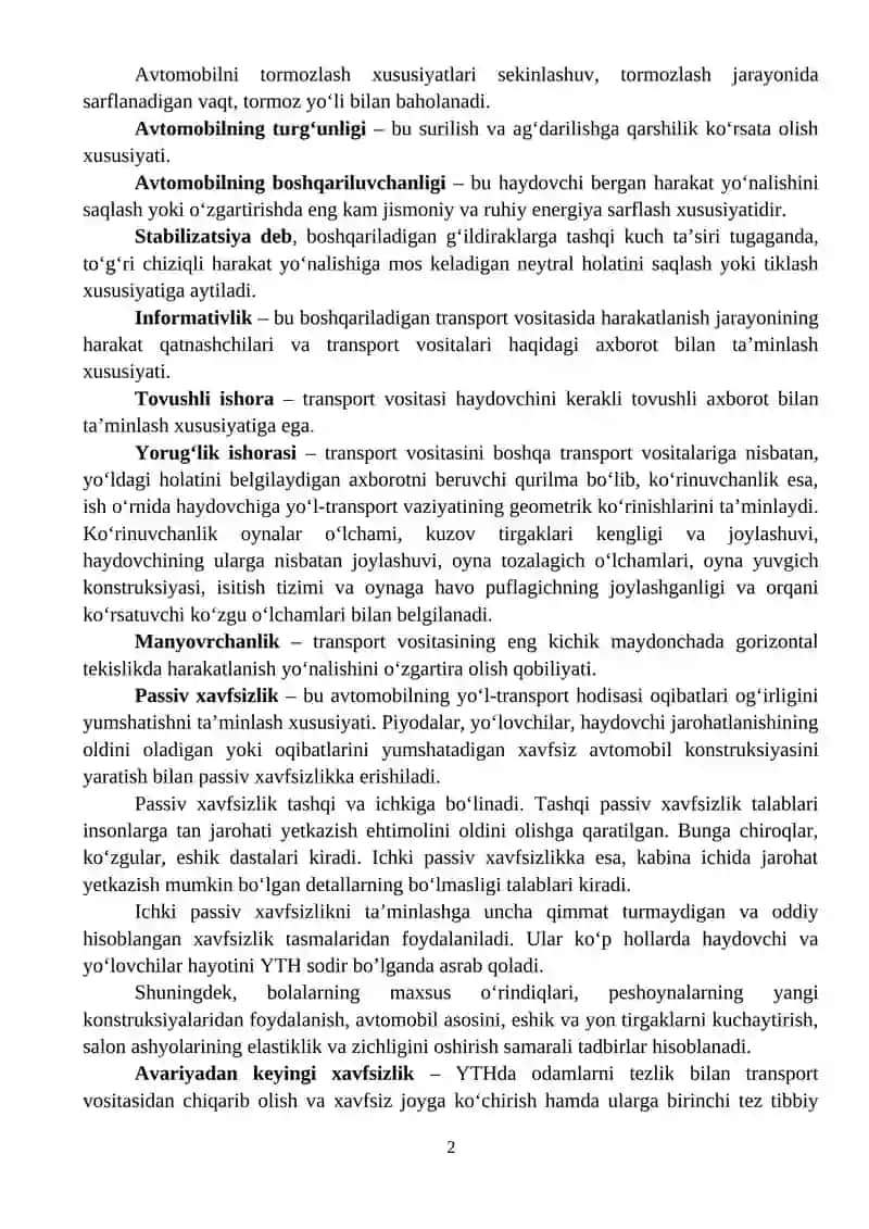 Yo’l transport hodisalari (YTH) va ularning ko’rsatkichlari 2