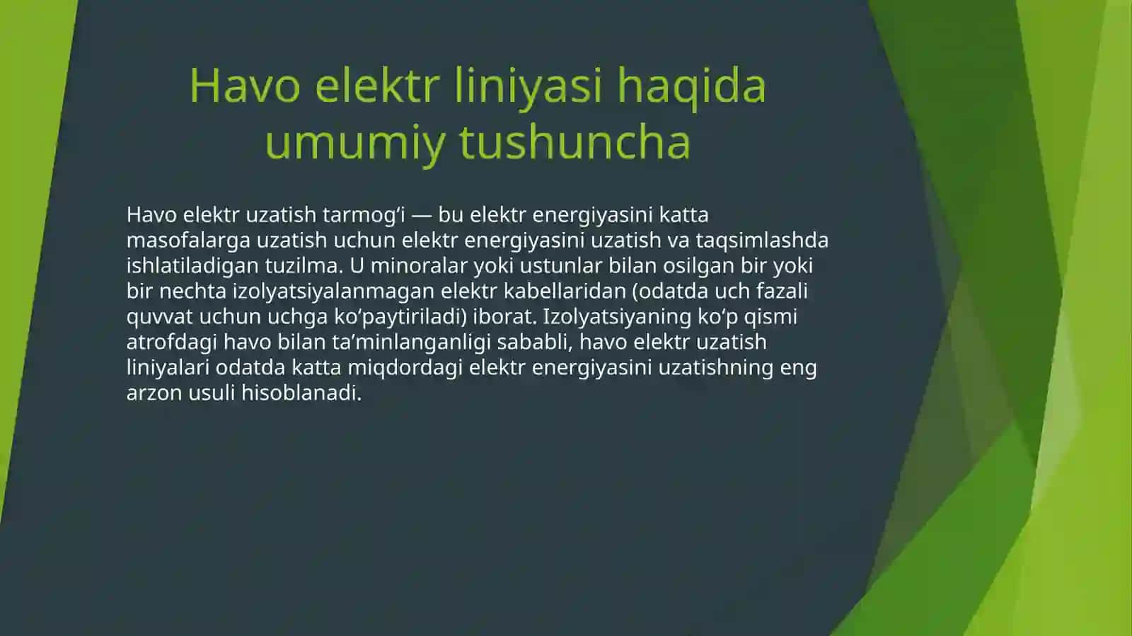 Havo elektr uzatish liniyalarining konstruksiyasi 2