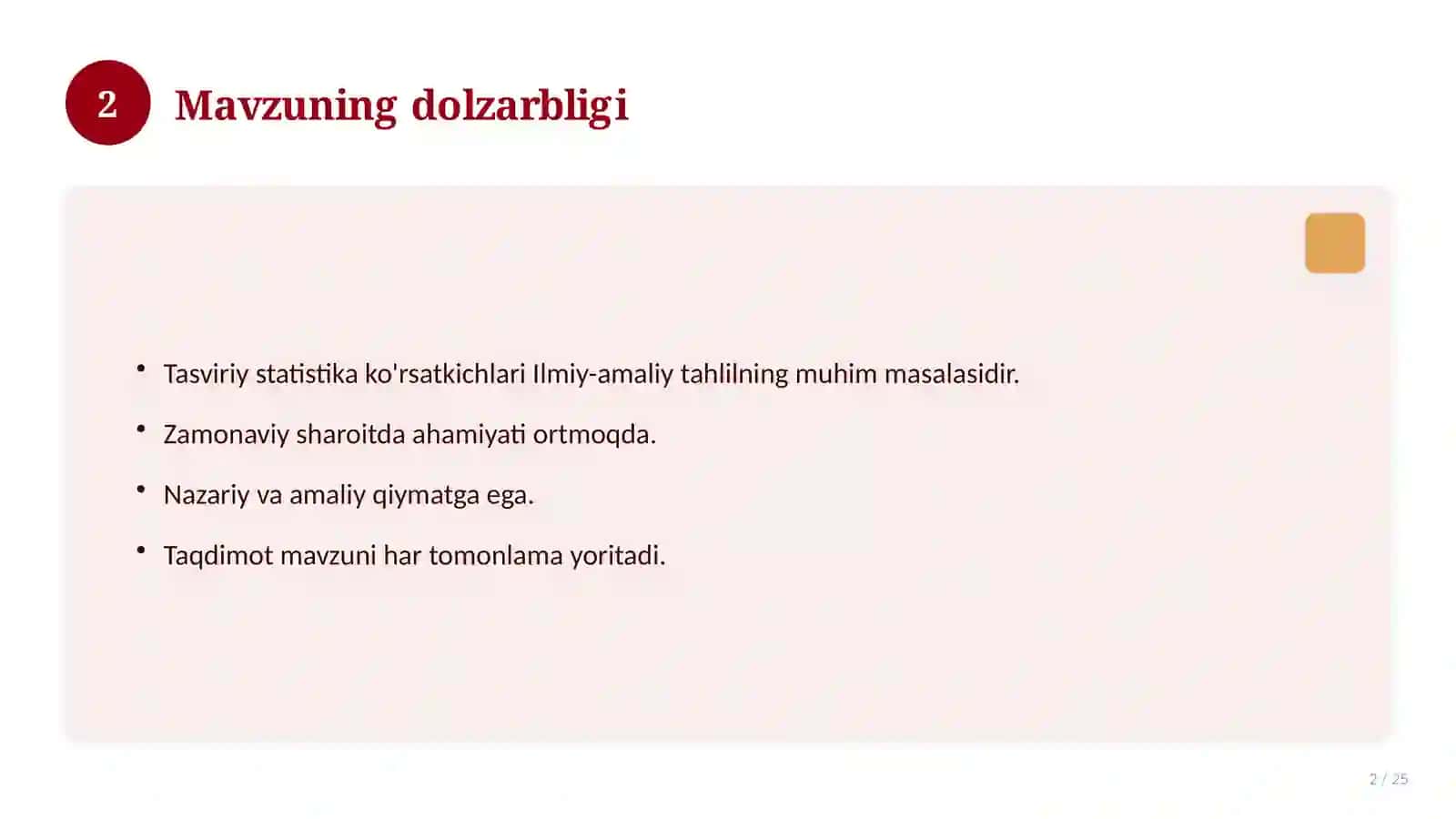 Tasviriy statistika ko'rsatkichlari 2