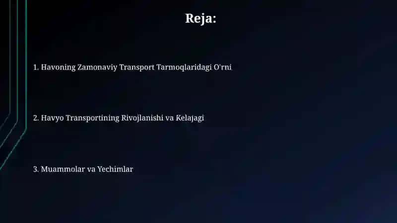 Havo va zamonaviy transport tarmoqlari 2