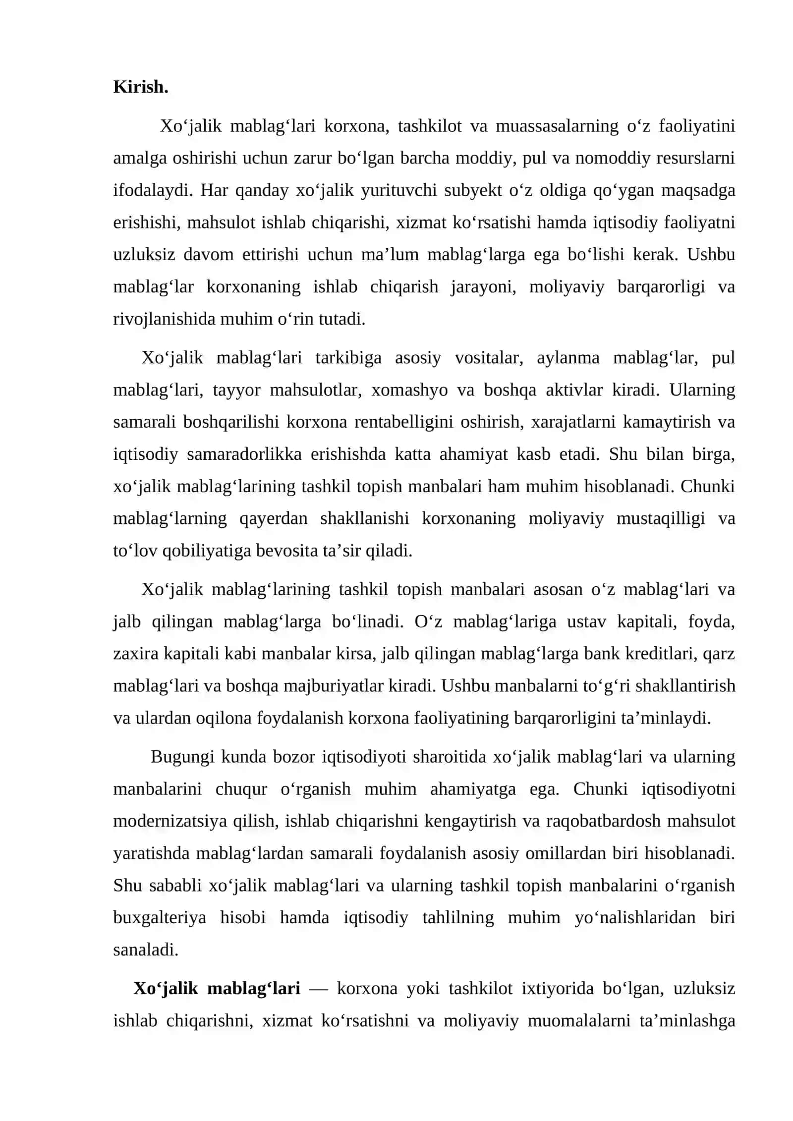 Xo'jalik mablag'lari va uning tashkil topish manbalari 2