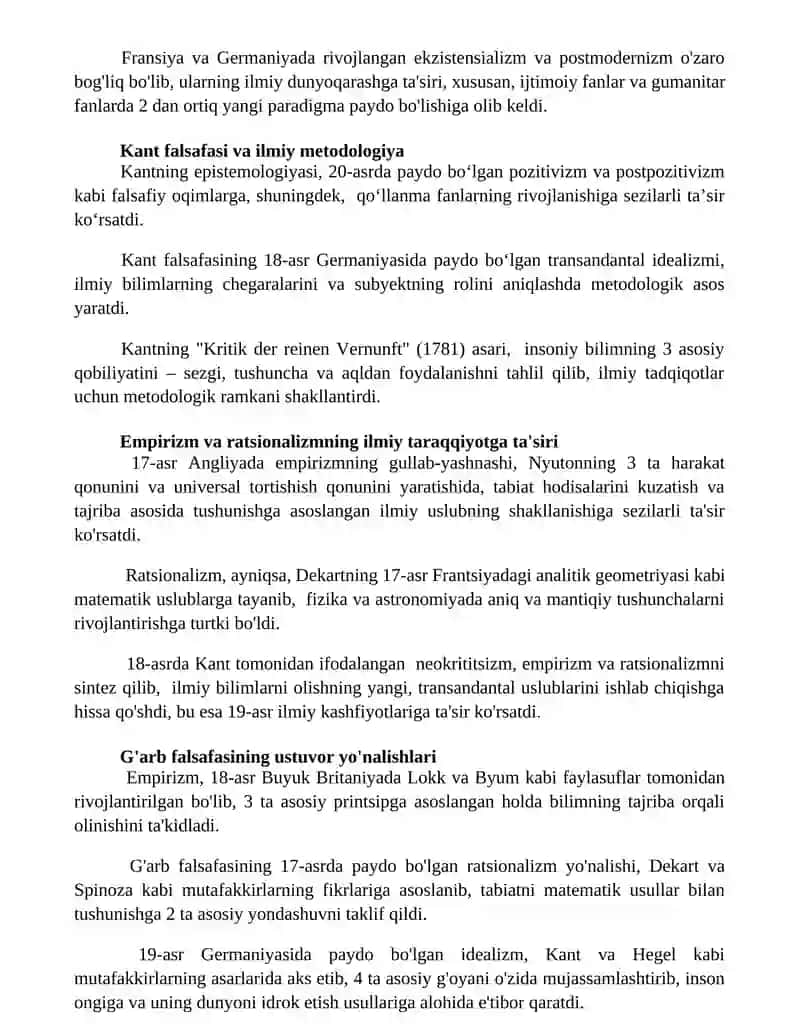 G'arb falsafasining ustuvor yo'nalishlari va ularning fan taraqqiyotiga ta'siri 2