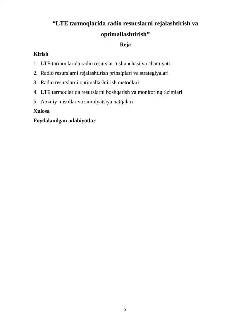“LTE tarmoqlarida radio resurslarni rejalashtirish va optimallashtirish” 2
