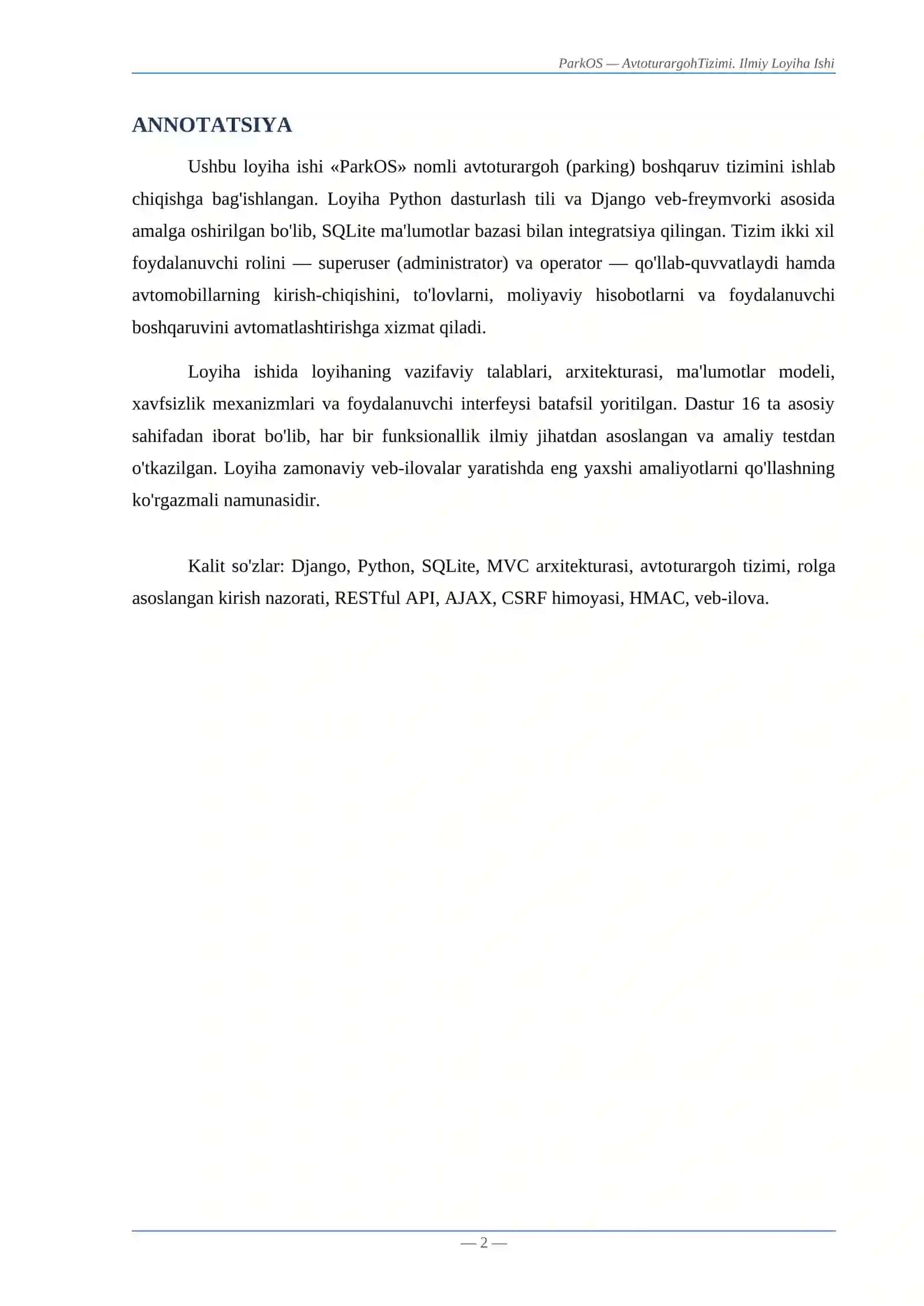 Avtoturargoh Boshqaruv Tizimi 2