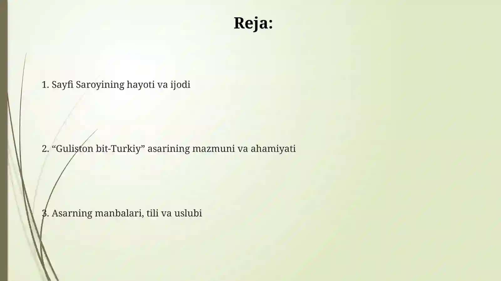 Sayfi Saroyi ijodiy merosi. Guliston bit-turkiy” asari 2