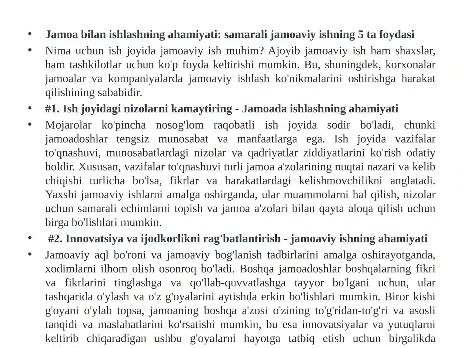 Jamoaviy ishlash (teamworking) 2