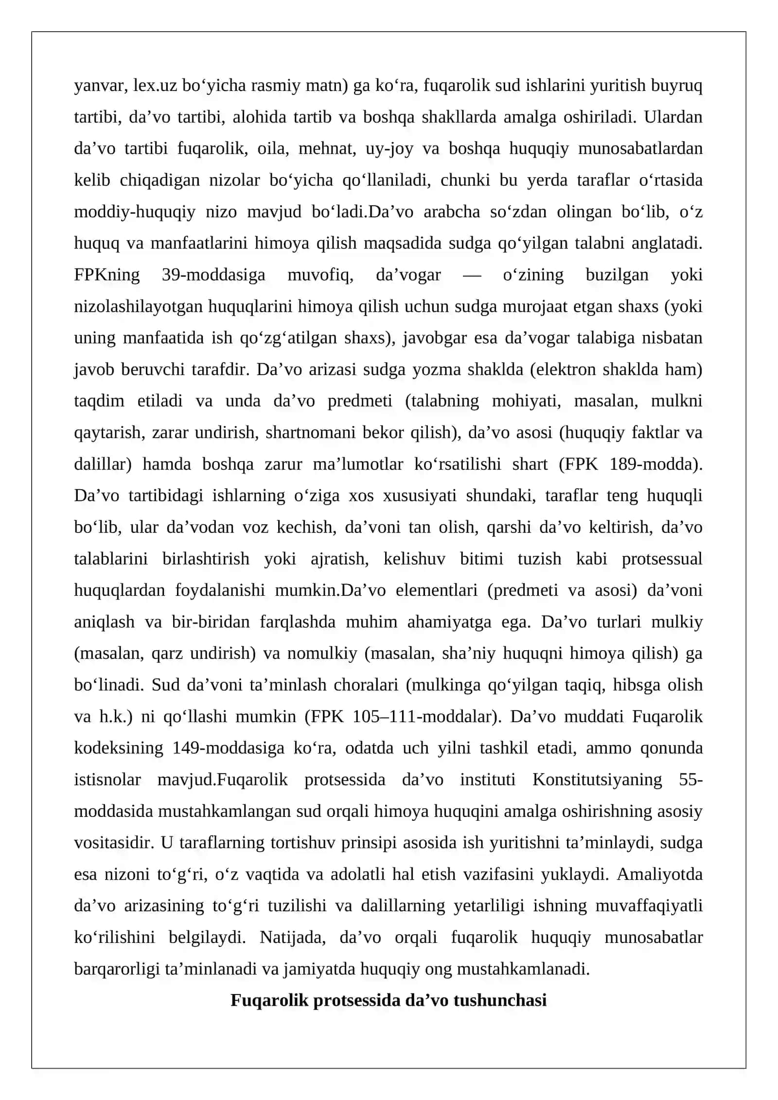 Fuqarolik protsessida da’vo 2