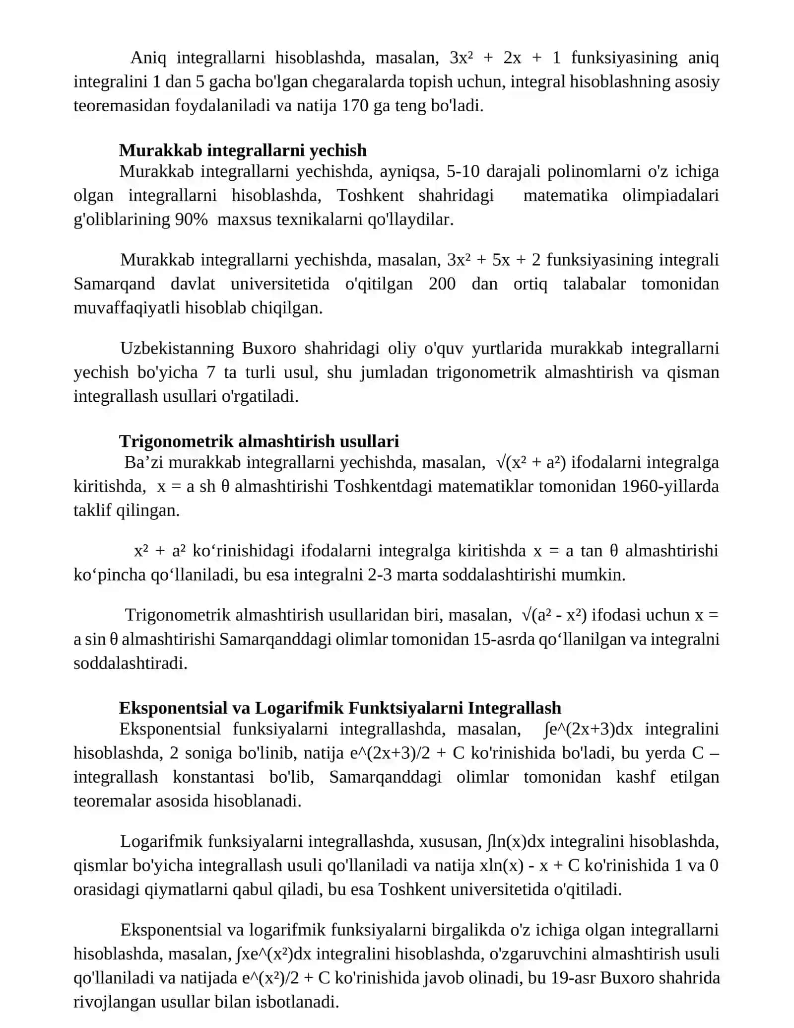 Irratsional va Transcendental Funktsiyalarni Integrallashga Kirish 2
