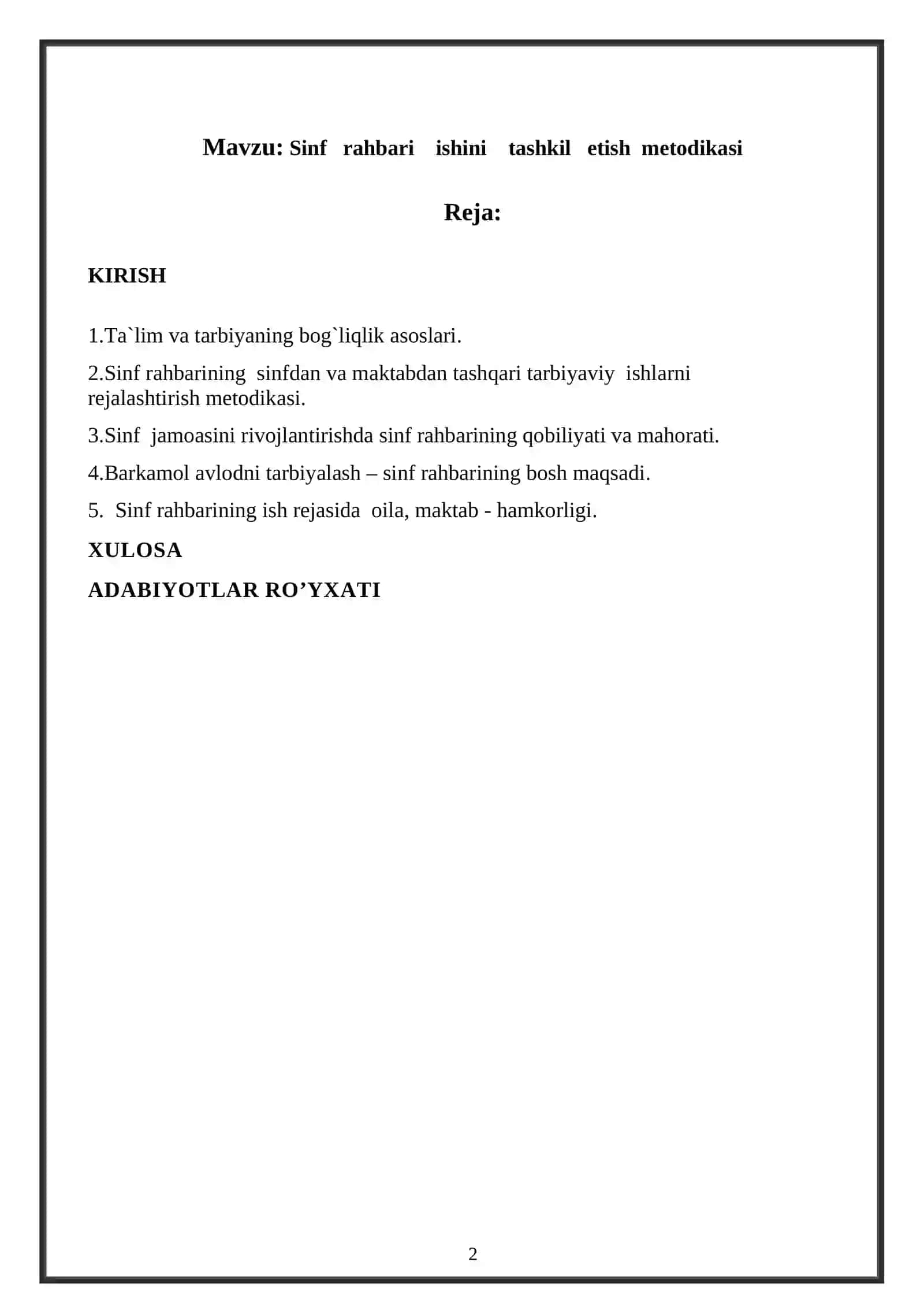 Sinf rahbari ishini tashkil etish metodikasi 2