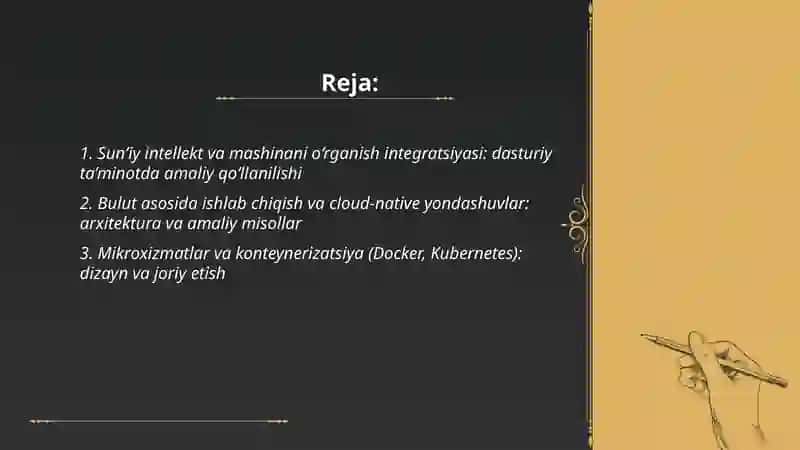 Dasturiy ta’minotning zamonaviy rivojlanish yo‘nalishlari va ularning amaliy qo‘llanilishi 2
