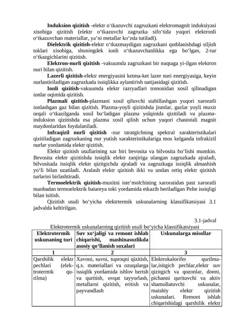 ELEKTROTERMIK USKUNALAR NAZARIYASI VA HISOBLASH ASOSLARI. ELEKTROTERMIK USKUNALARNING ISSIQLIK HISOBI 2