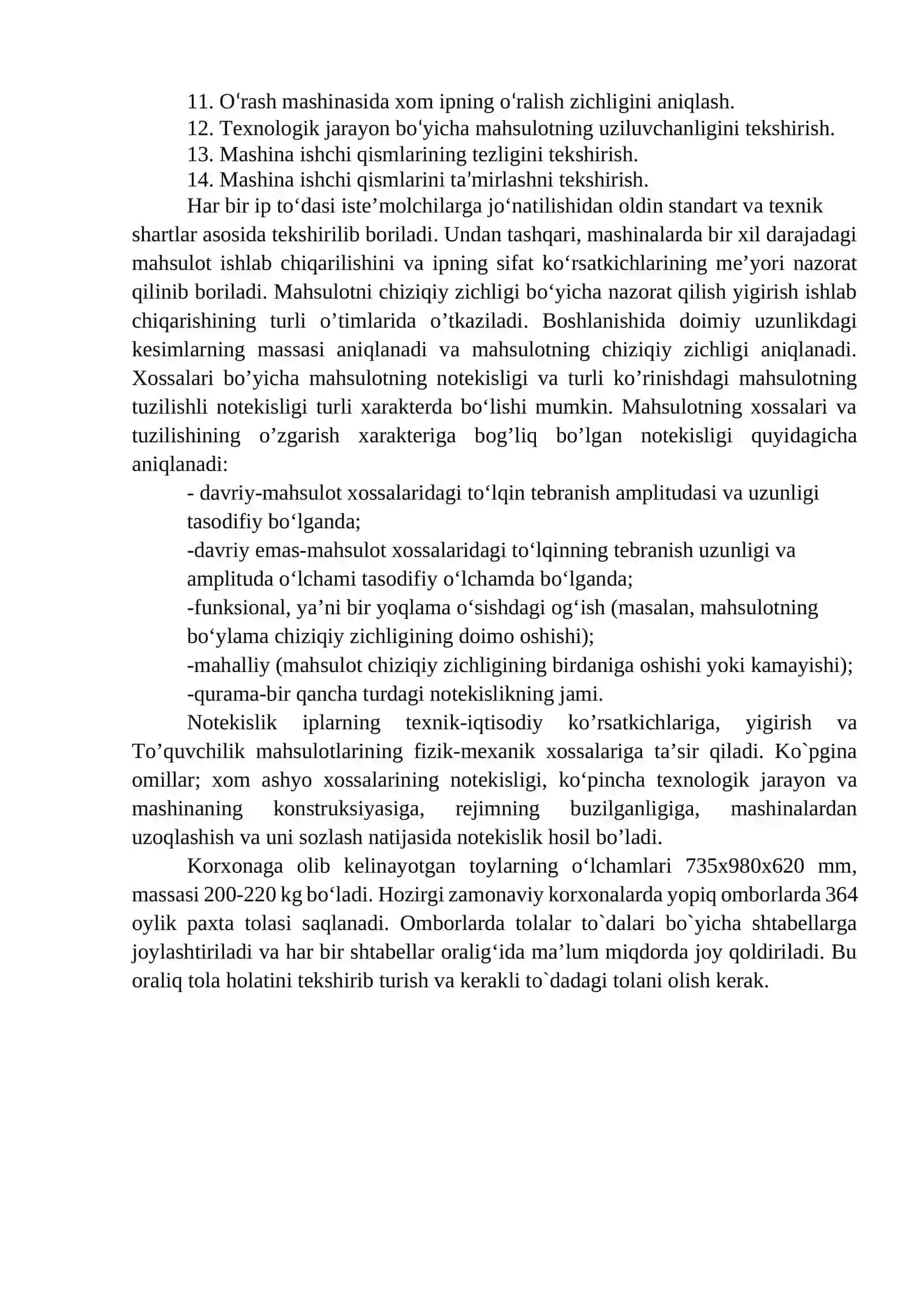 Yigirish korxonalarida texnikaviy nazorat, ishlab chiqarish laboratoriyalarining vazifalari 2