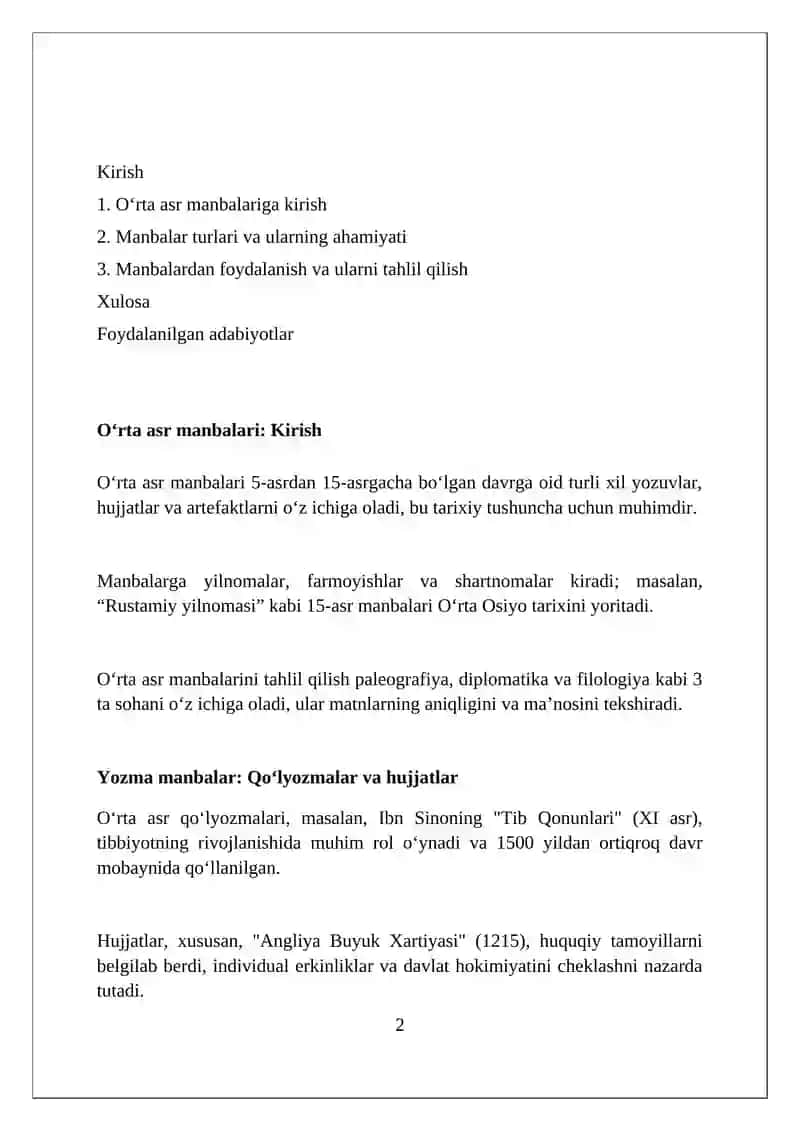 Oʼrta asrlarga oid manbalar 2