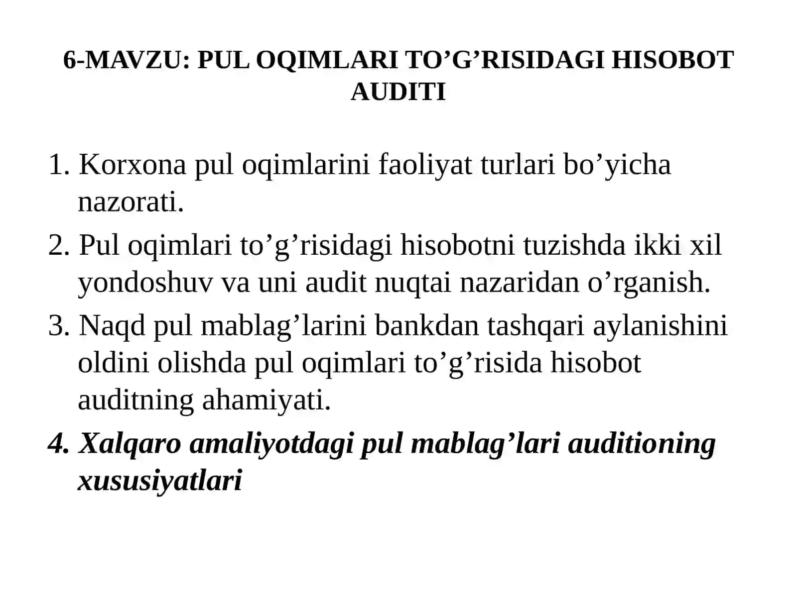 PUL OQIMLARI TO’G’RISIDAGI HISOBOT AUDITI 2