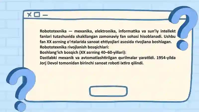 Zamonaviy “Robototexnika” to‘plamlarining imkoniyatlari 2
