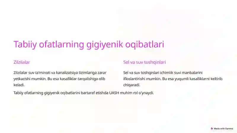 UASH ishining gigiyenik jihatlari 2