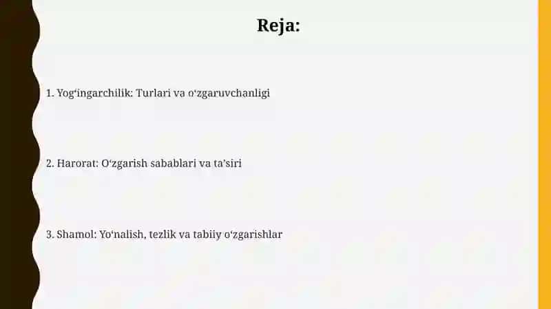 Ob-havo elementlari yoğinlar,temperatura,shamollar va ulardagi tabiiy ôzgarishlarni anglash 2