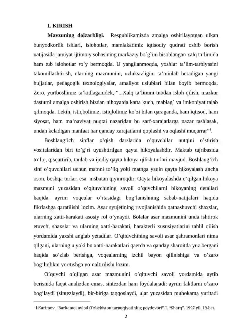 O‘qish darslarida badiiy asar ustida ishlash 2