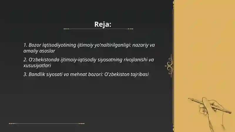 Bozor iqtisodiyotining ijtimoiy yo'naltirilganligi va uning O'zbekistonga xos xususiyatlari 2