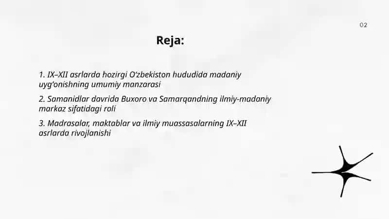 IX-XII asrlarda mamlakatimiz hududida roʻy bergan madaniy uygʻonish (Renesans) 2