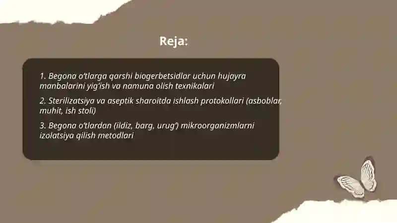 Begona oʻtlarga qarshi ishlatadigan biogerbetsidlarning olish uchun foydalaniladigan mikroorganizmlarni sof kulturasini ajratish 2