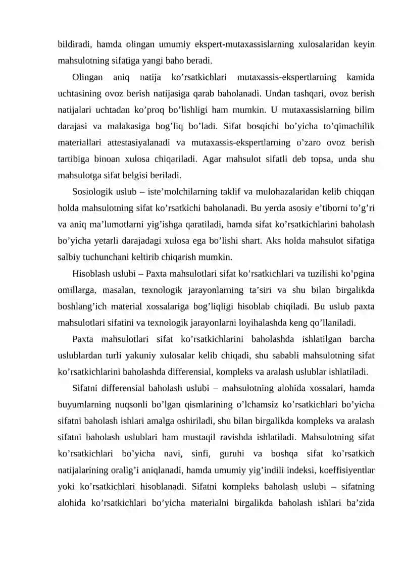 Paxta mahsulotlari sifatini baholash 2
