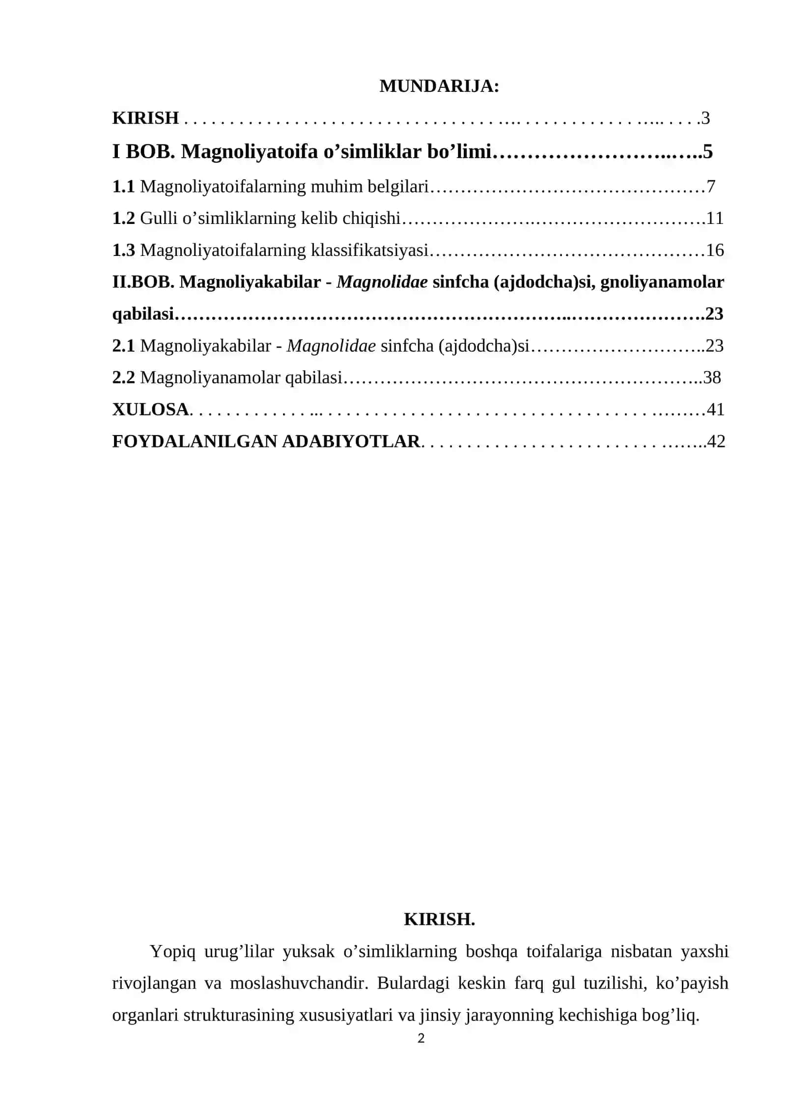 MAGNOLIYANAMOLAR QABILASI MAVZUSIDA KURS ISHI 2