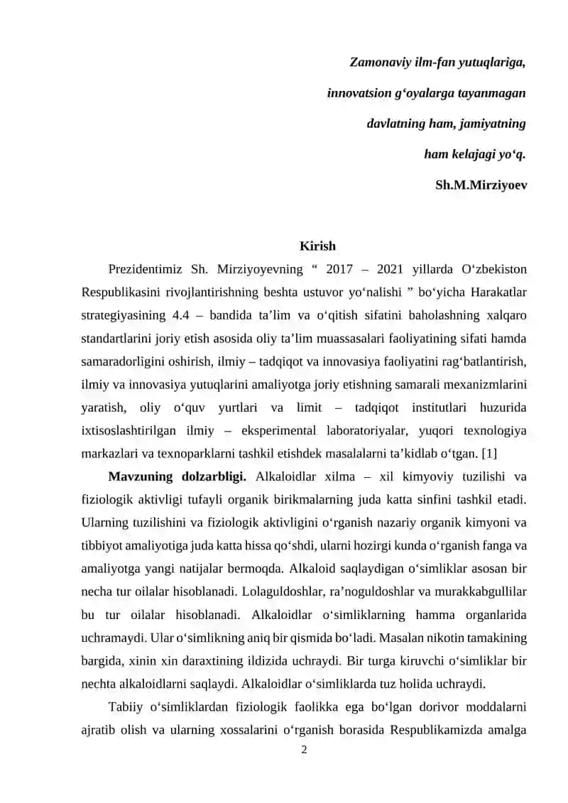 O‘simliklardan alkaloidlar ajratib olish usullari 2