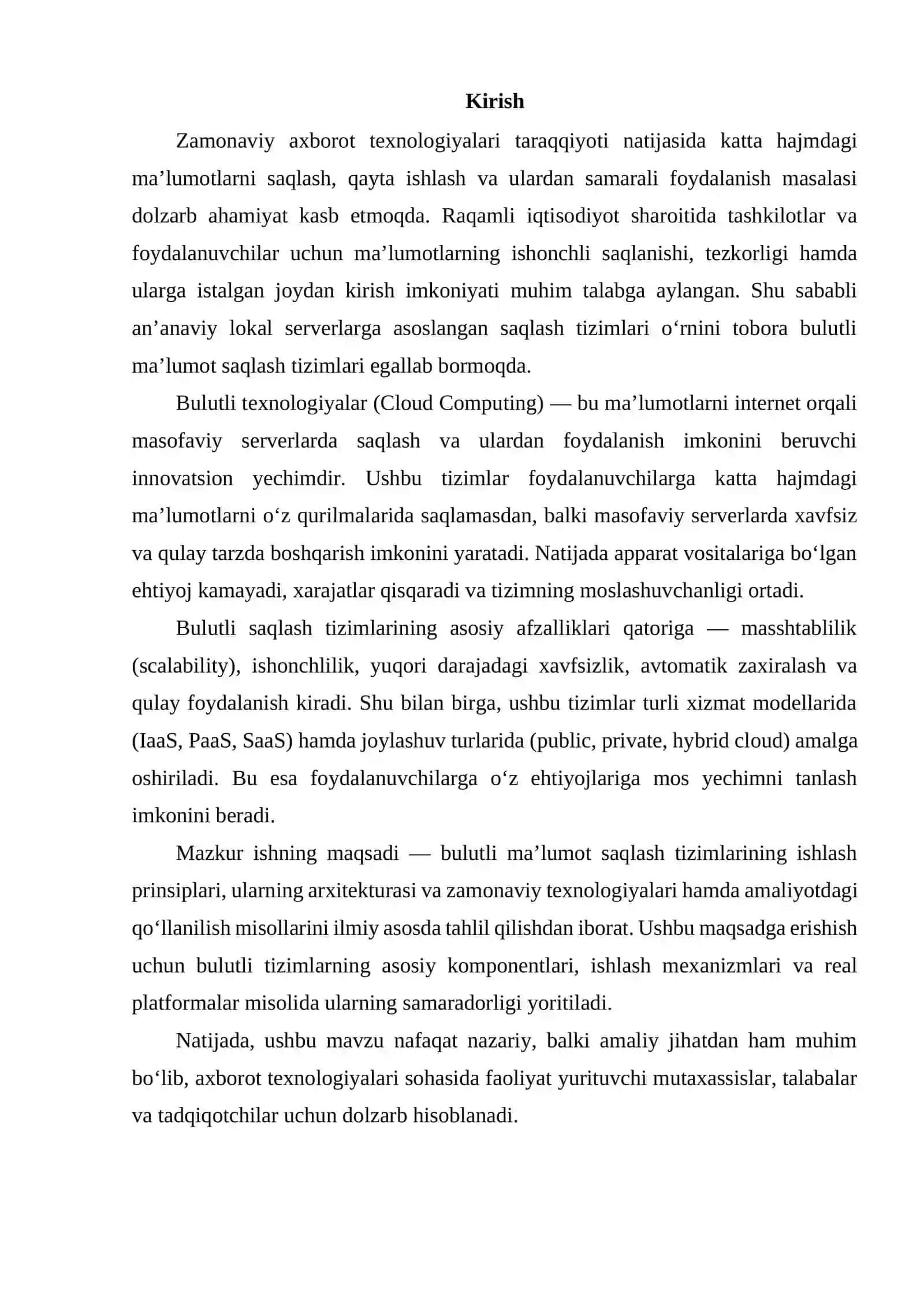 Bulutli ma'lumot saqlash tizimlari ishlash prinsiplari va amalga oshirish misollari 2