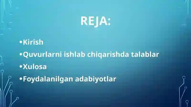 Quvurlarga bo'lgan talablar 2