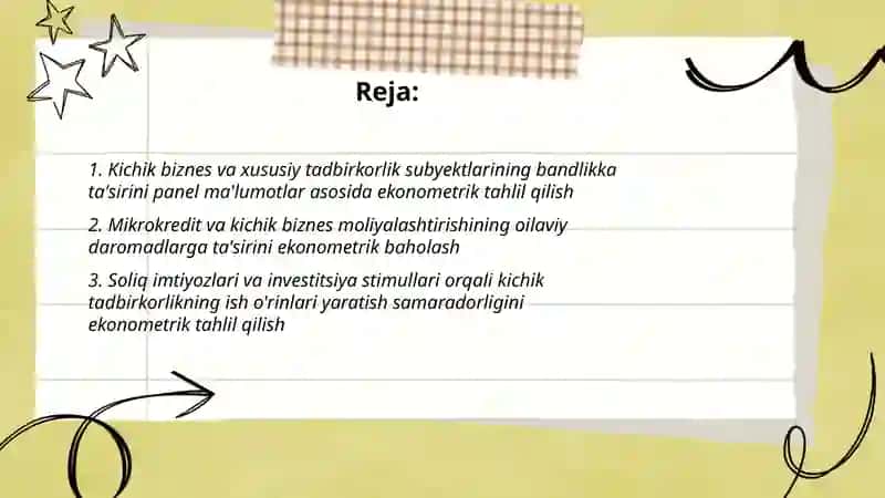 Aholi bandligi va daromadlarini oshirishda kichik biznes va xususiy tadbirkorlik subektlari korsatkichlarini ekonometrik tahlil qilish 2