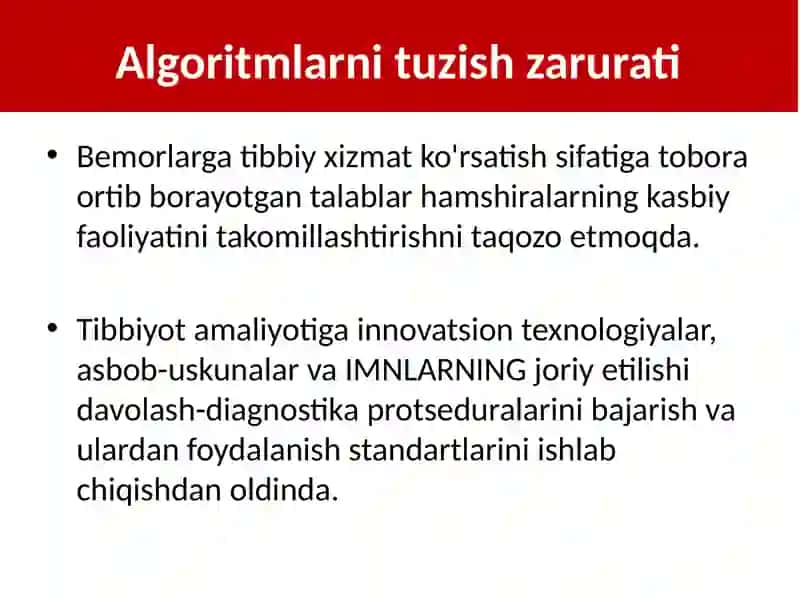 Tibbiy masalalarni algoritmlash asoslari 2