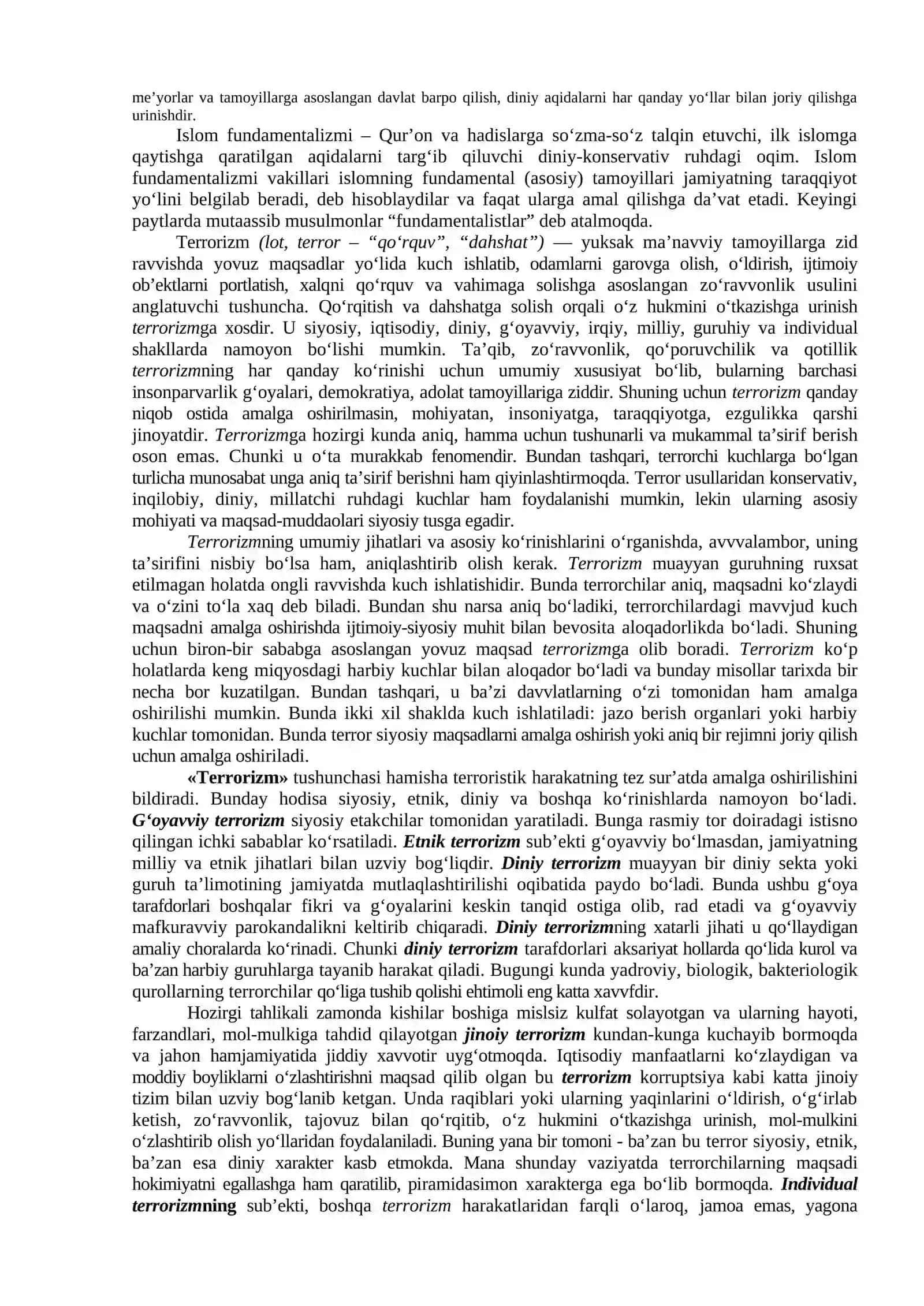 12-mavzu. Diniy fanatizm, ekstremizm, fundamentalizm, terrorizmning tarixi va ularning hozirgi davrda xavfsizlikga tahdidi 2