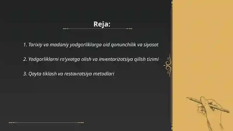 Oʼzbekistondagi tarixiy va madaniy yodgorliklarni muhofaza qilish 2