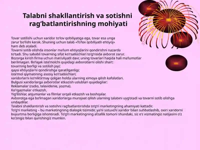 Talabni shakllantirish va sotishni rag‘batlantirish 2