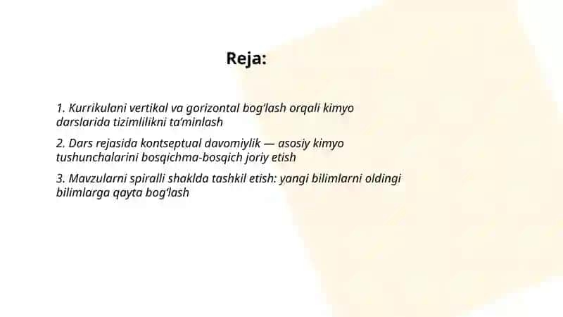 Kimyo o'qitishda tizimlilik va izchilik prensiplarini amalga oshirish 2
