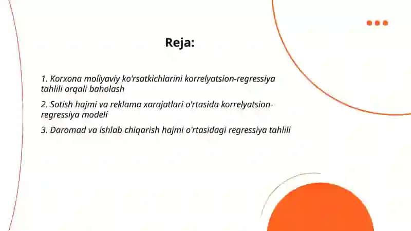 Korxona faoliyati tahlilida korrelatsion regretsion tahlil 2