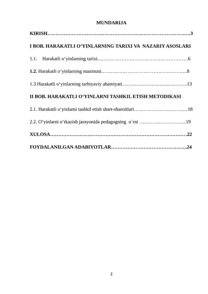 Harakatli o`yinlarni tashkil etish va o`tkazish 2