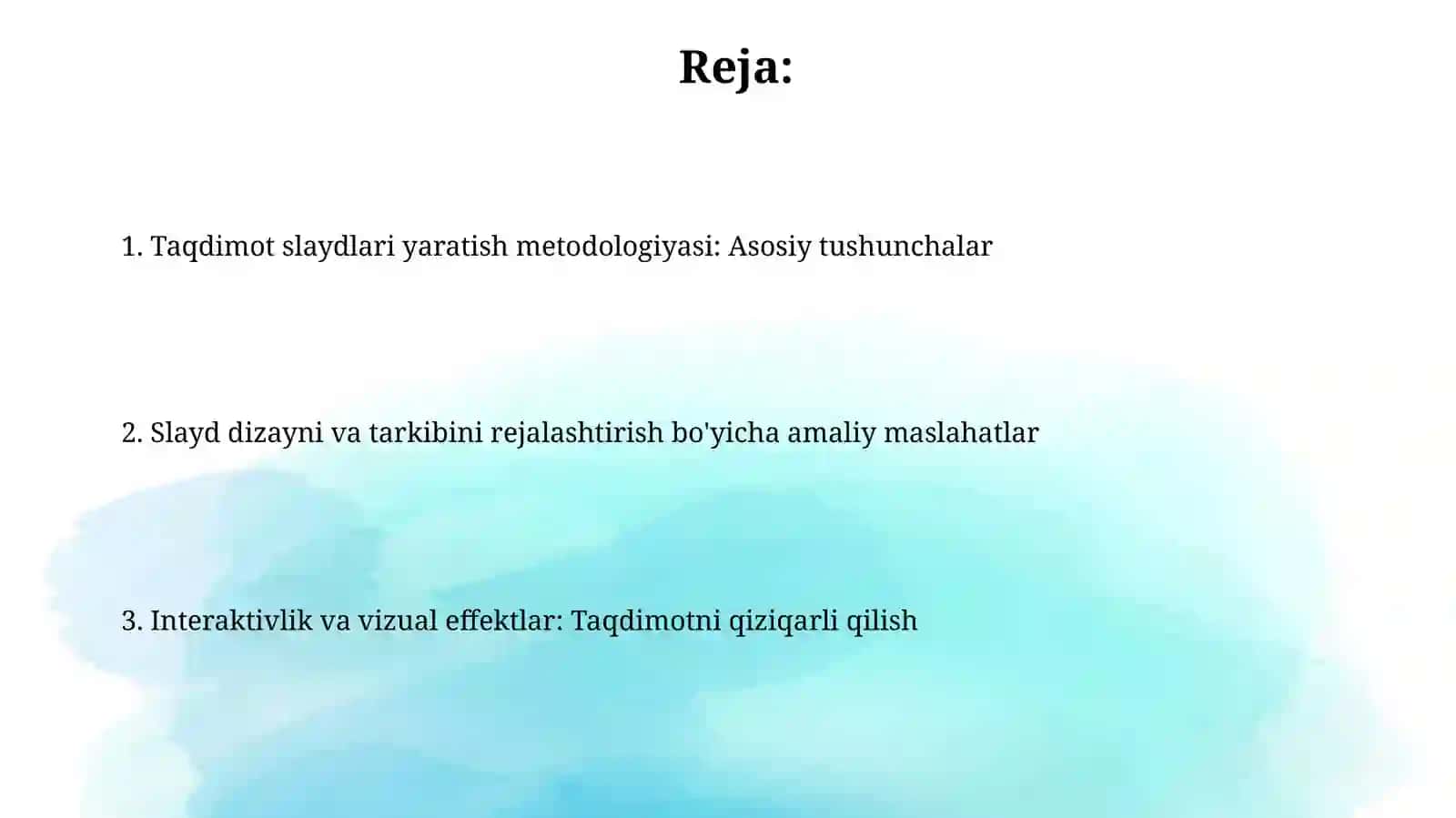Taqdimot slaytlarini yaratish bo'limini o'qitish metodikasi 2
