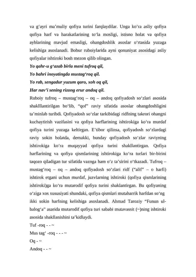 Bobur g’azallarining vazn xususiyatlarini o’rganish 2
