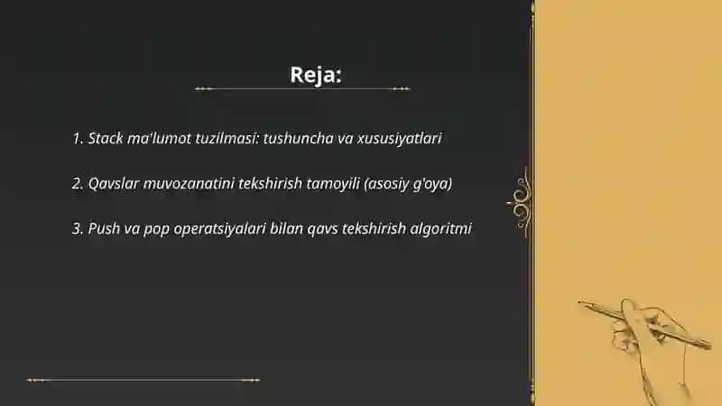 Stack yordamida qavslar muvozanatini tekshiruvchi dastur 2
