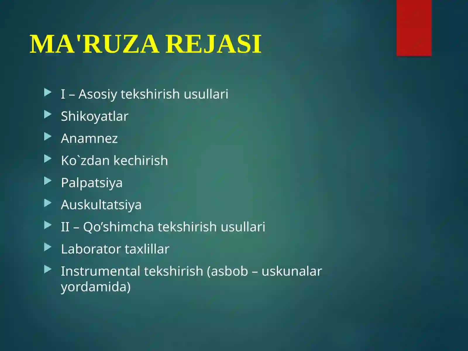 OSHQOZON-ICHAK TIZIMI KASALLIKLARI BILAN OG’RIGAN BEMORLARNI TEKSHIRISH USULLARI 2