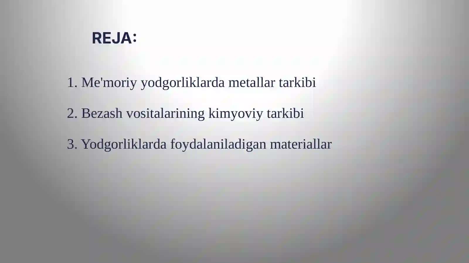 Me'moriyyodgorliklar bezagini kimyoviy tarkibi 2