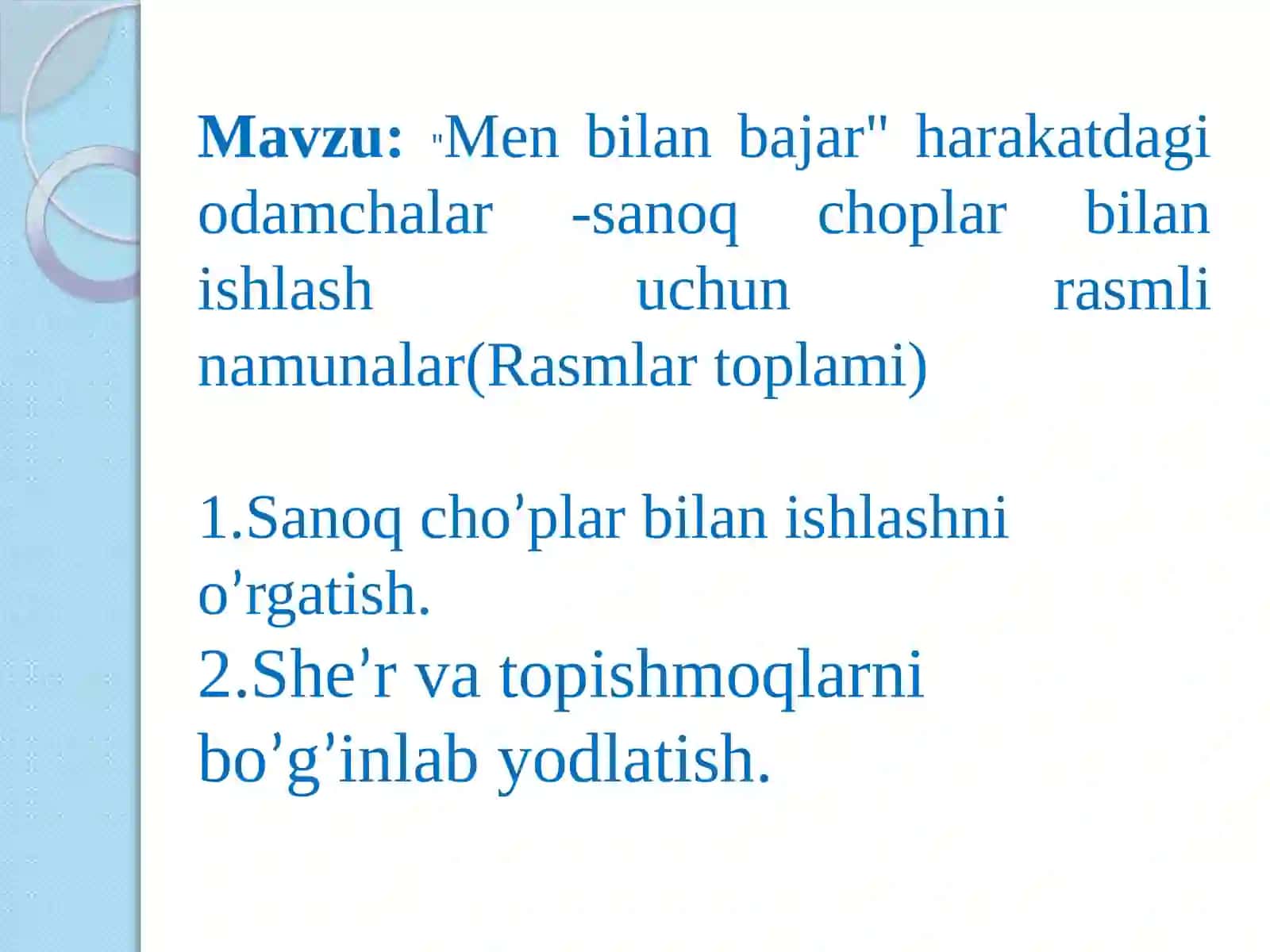 "Men bilan bajar" harakatdagi odamchalar -sanoq choplar bilan ishlash uchun rasmli namunalar(Rasmlar toplami) 2
