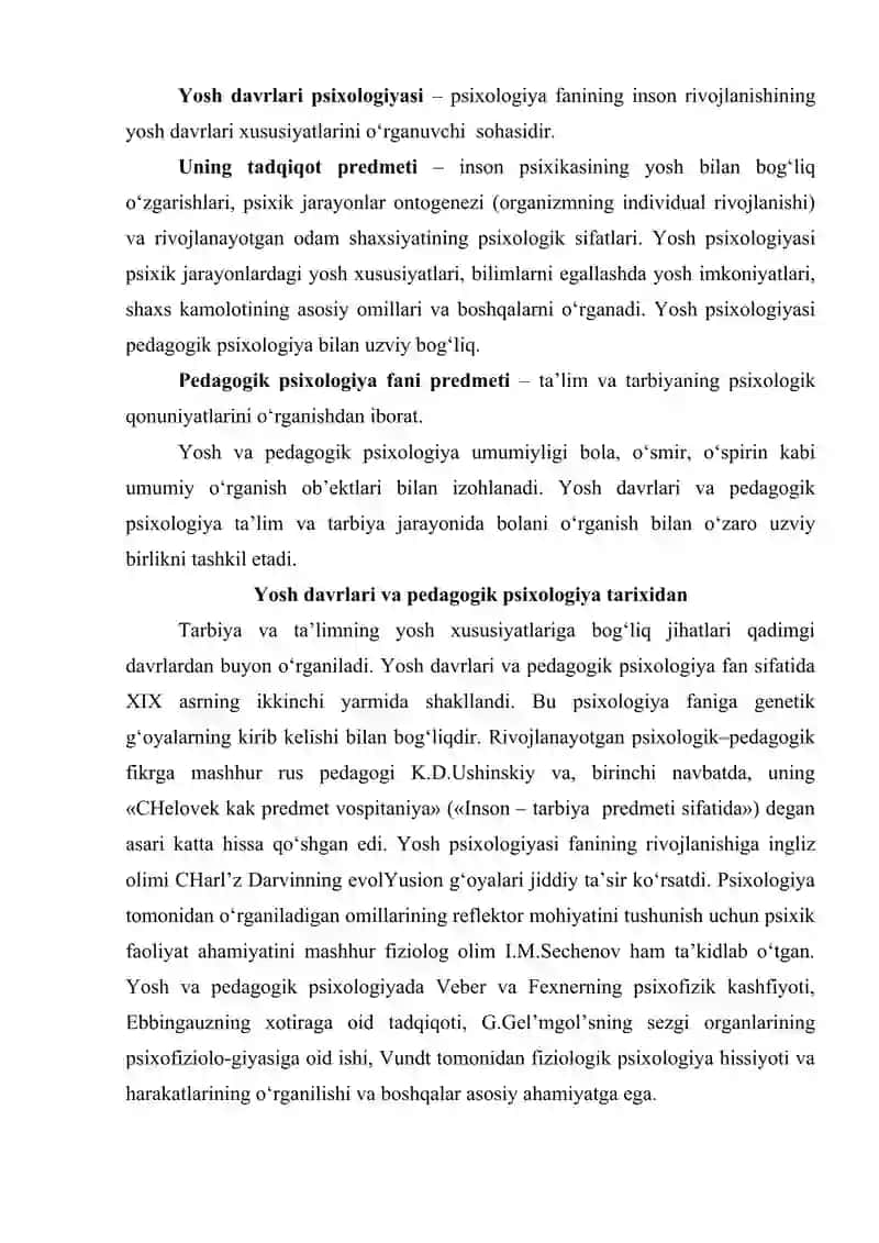 Yosh va pedagogik psixologiya fanining tadqiqot sohasi va muammolari 2