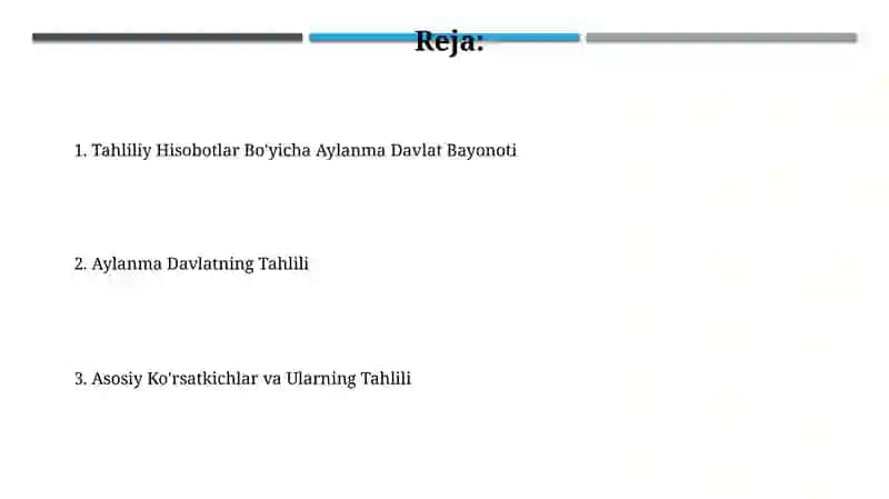 Tahliliy Hisobotlar Bo'yicha Aylanma Davlat Bayonoti 2