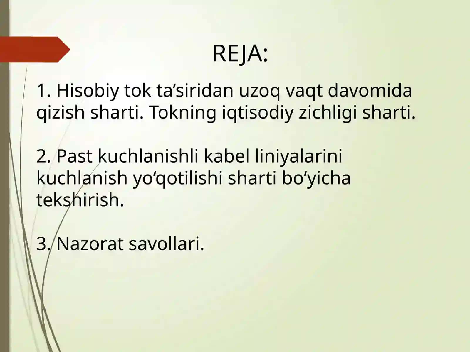 HAVO VA KABEL LINIYALARINING KO’NDALANG KESIM YUZALARINI TANLASH 2