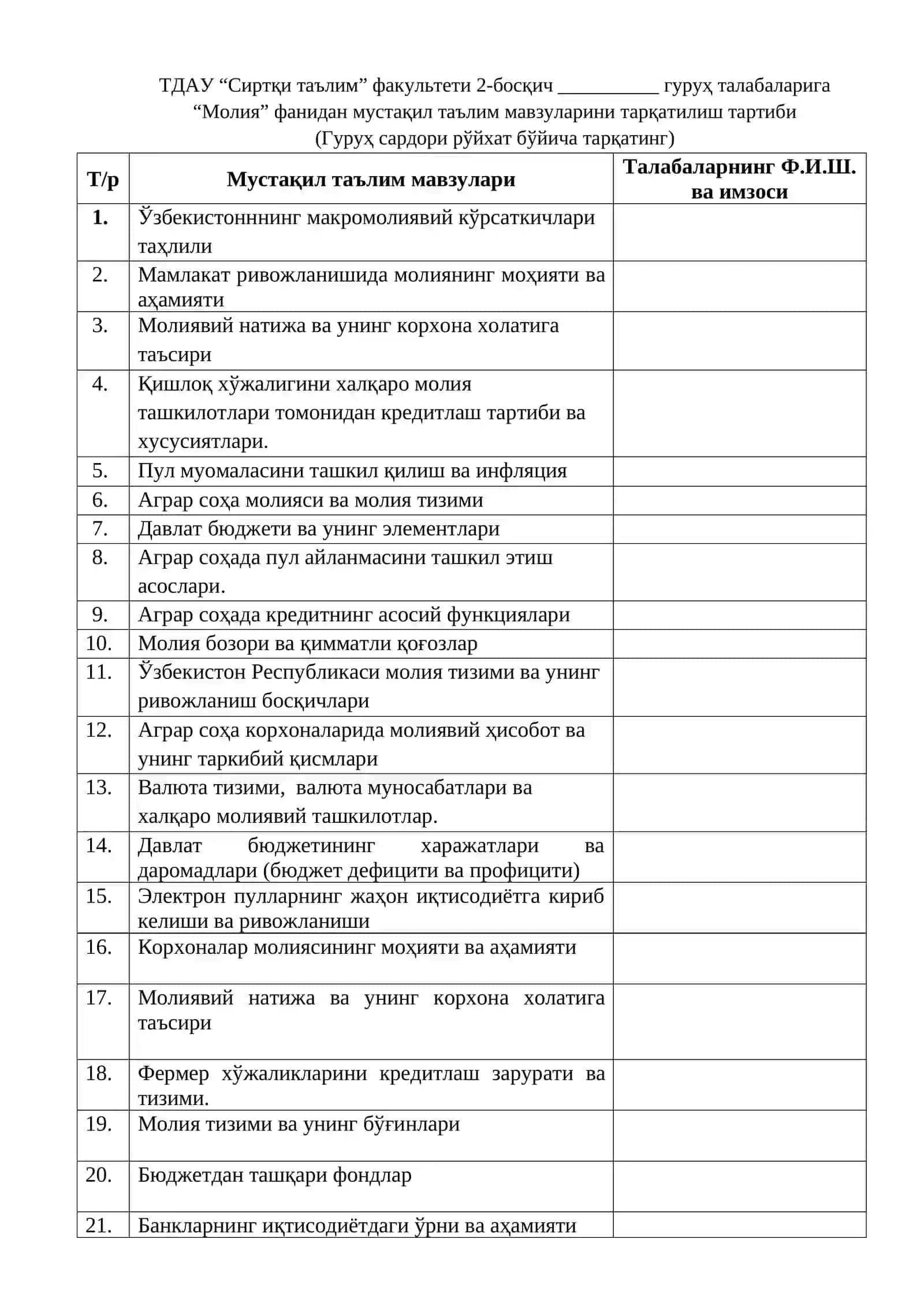 МУСТАҚИЛ ТАЪЛИМ МАВЗУЛАРИ 2