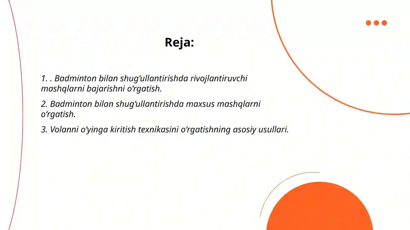 Badminton o'quv rejasi 2