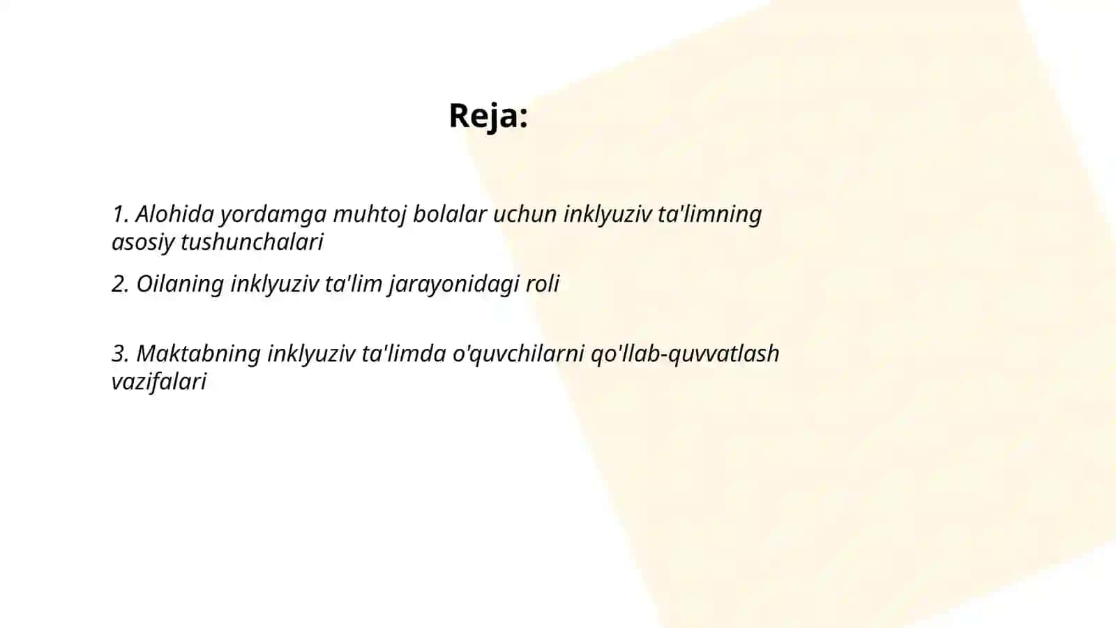 Alohida yordamga muhtoj bolani umumta'lim maktabi yoki maktabgacha tashkilotda inklyuziv ta‘lim sharoitida o'qishga moslashishida oila va maktabning o'rni 2